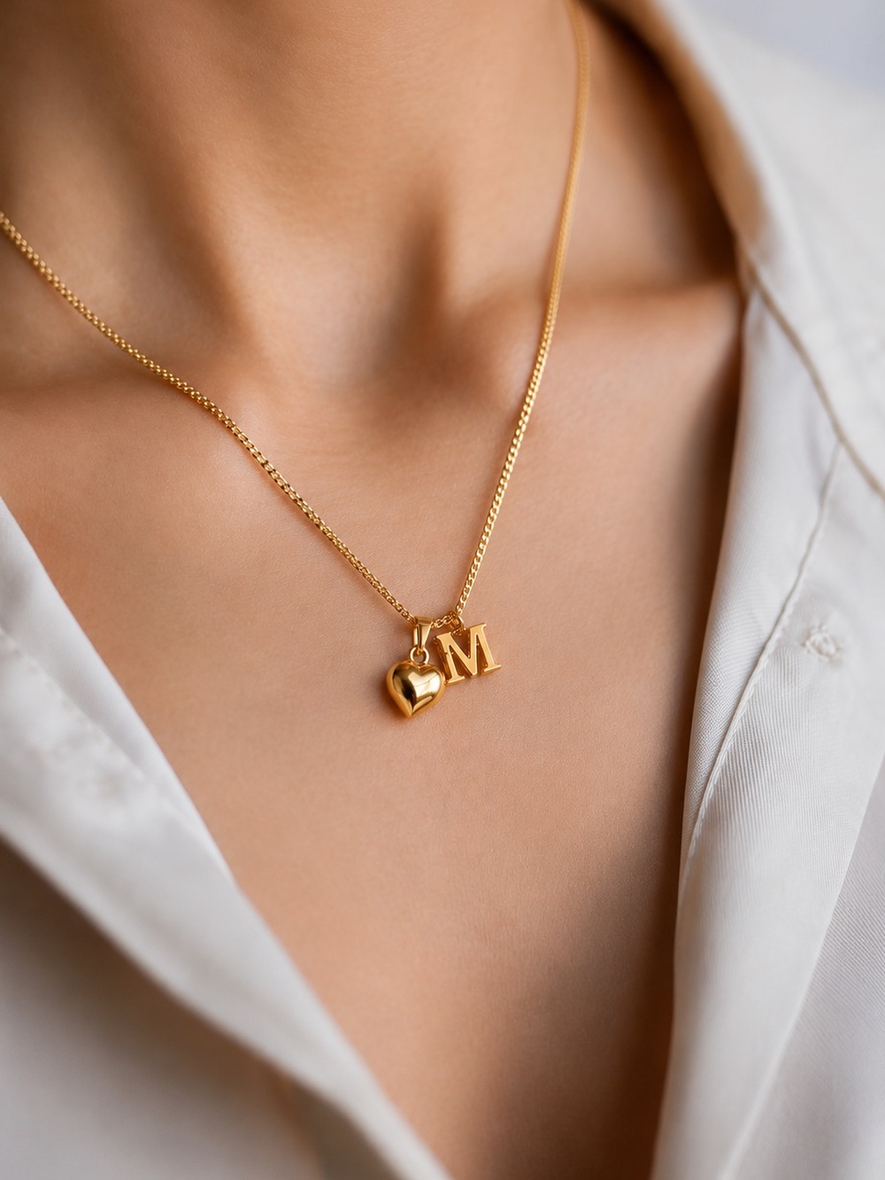 Gold Filled Initial & Heart Necklace – 18” Curb Link Chain
